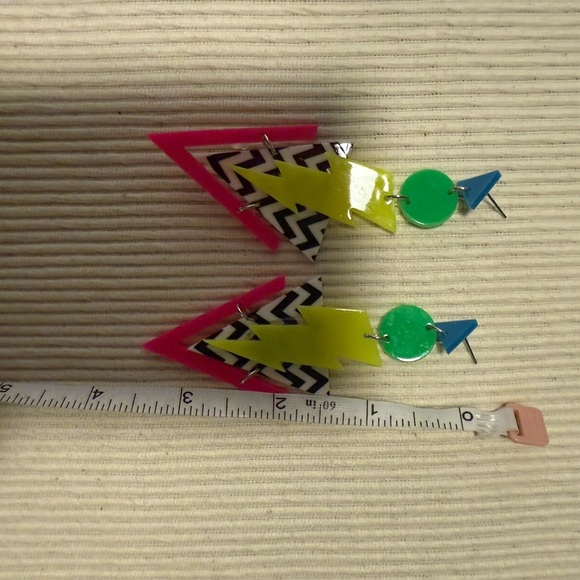 80’s Inspired Colorful Geometric Lightning Bolt Earrings - Picture 3 of 4